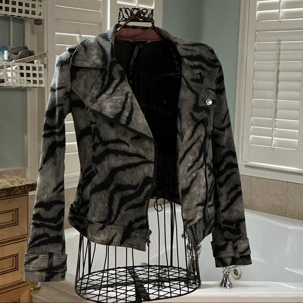 White House Black Market Zebra Print Leather Jacket